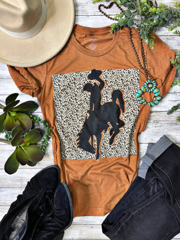 Ellie Leopard Bronc Rider Tee