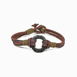 Aadi Pewter Disc W.Brown Leather Men's Bracelet