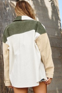 Wren Olive / Cream Contrast Corduroy Jacket