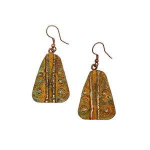 Copper Patina Chartreuse Band & Circles Earrings