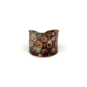 Copper Patina Copper & Teal Rivets Ring