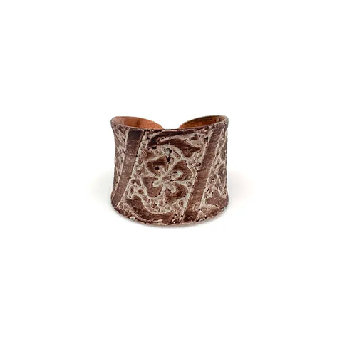 Copper Patina Cream Floral & Leaves Ring