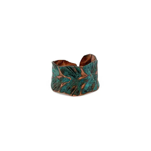 Copper Patina Teal Wrapped Leaf Ring