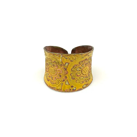 Copper Patina Yellow Decorative Flower Ring