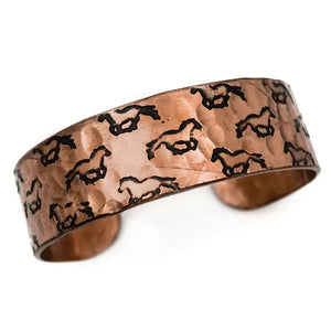 Horses Copper Engraved Cuff Bracelet