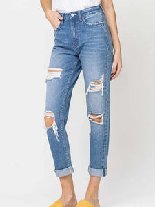 Emma Vervet Distressed Rigid Jean With Rolled Cuff