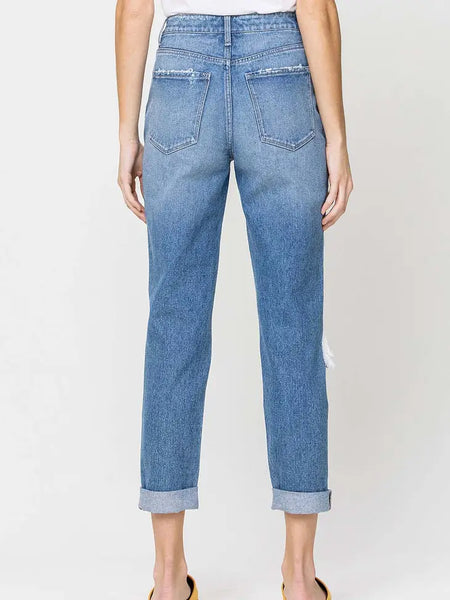 Emma Vervet Distressed Rigid Jean With Rolled Cuff