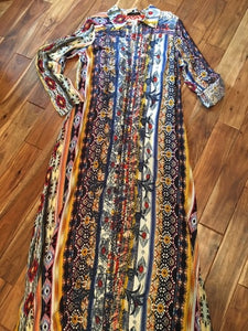 Henley Multi Colored Print Duster w.Embroidery