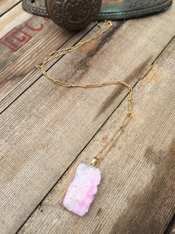 Pollack Multi Colored Pink Stone Necklace w.Gold Chain