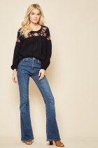 Zoe Black Embroidered Top w/Embroidered Flowers