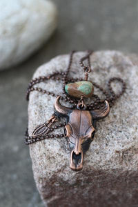 Aurora Copper Bull with Natural Turquoise Necklace