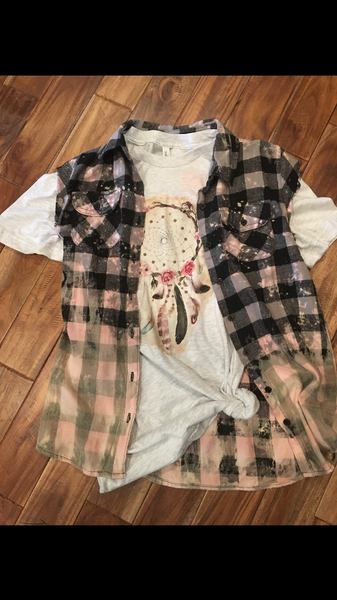 Stormy Plaid Distressed Flannel Shirt