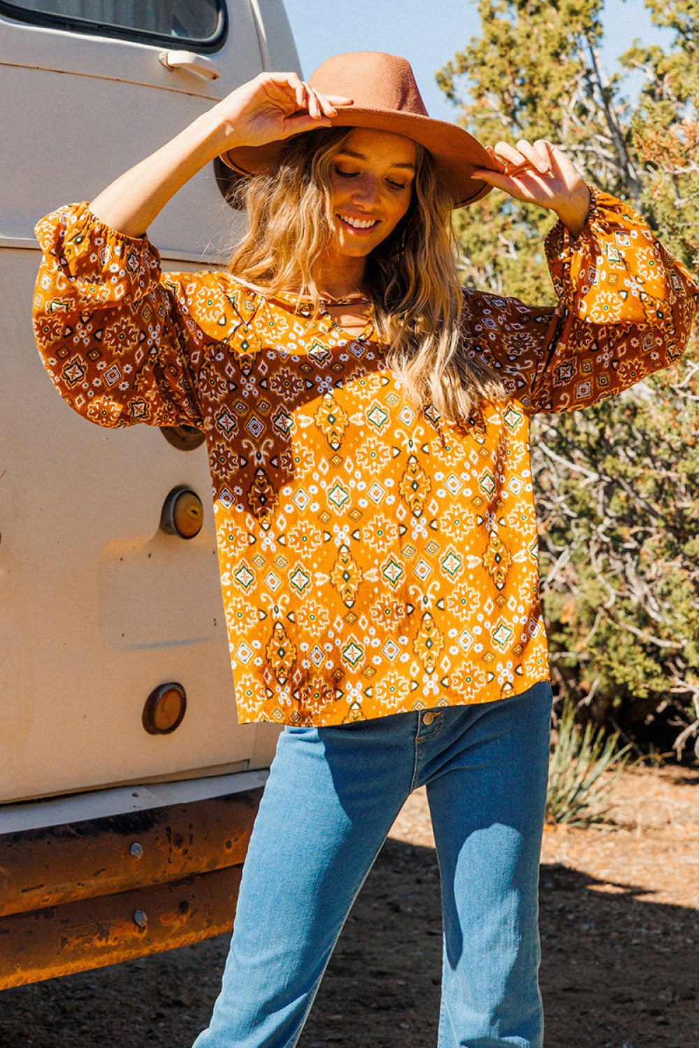 Willa Paisley Long Sleeve Mustard Blouse