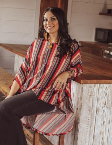 Savanah Serape Striped Poncho Top