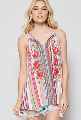 Shanna Stripes and Roses Top