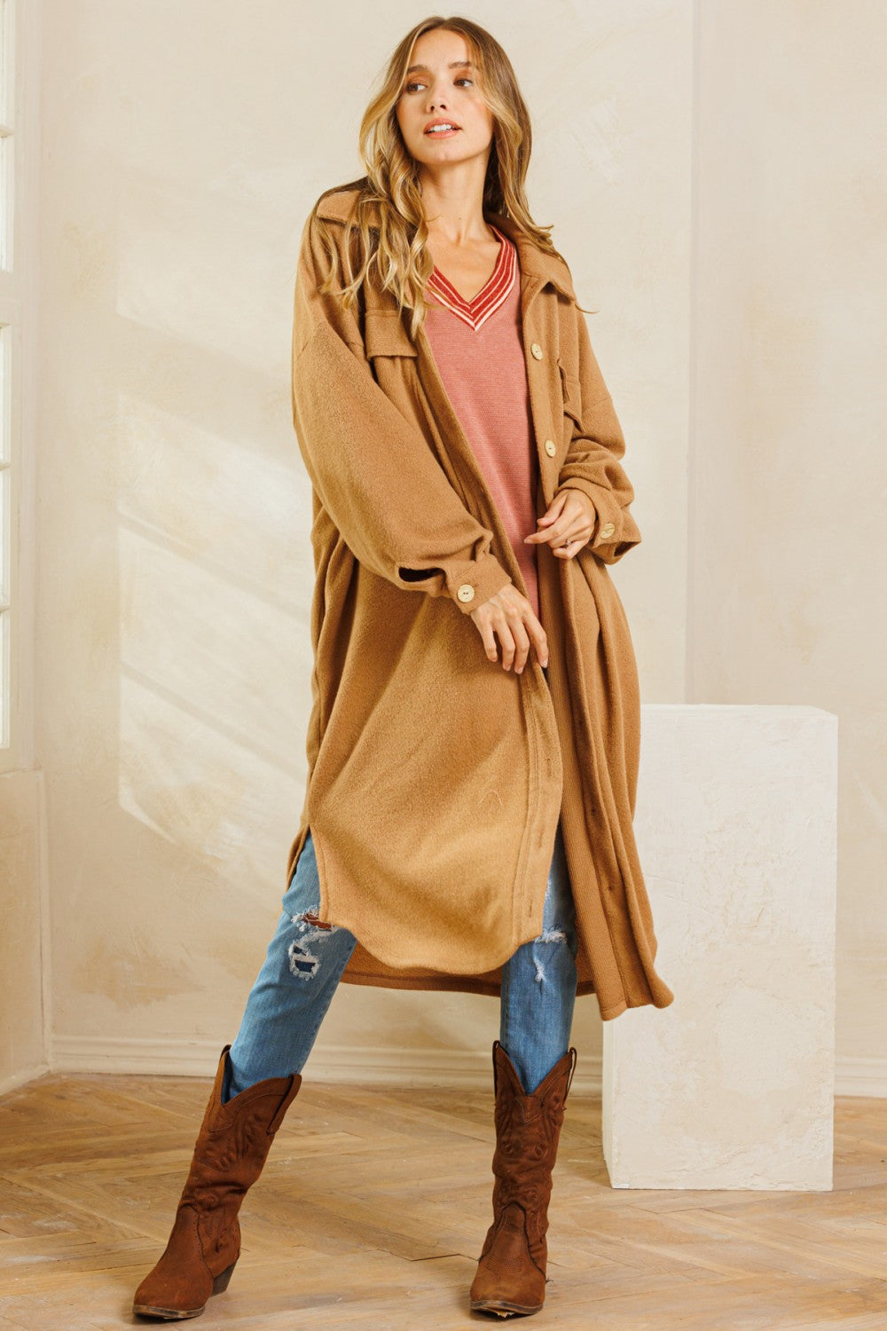 Arabella Camel Front Button Coat