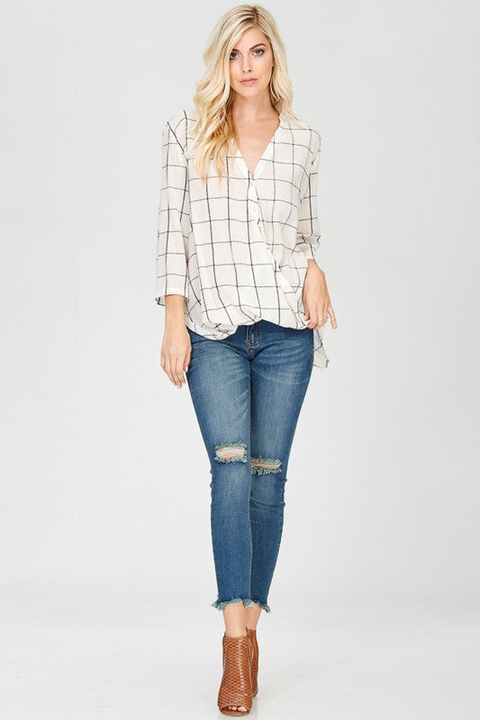 Victoria Plaid Twisted Hem Shirt