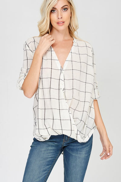 Victoria Plaid Twisted Hem Shirt