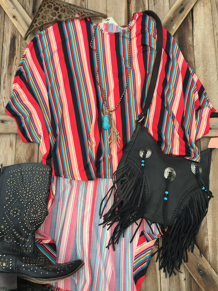 Savanah Serape Striped Poncho Top