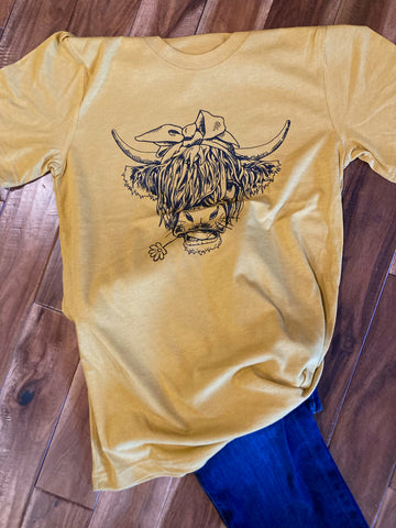 Arabella Shaggy Cow Mustard Tee Shirt