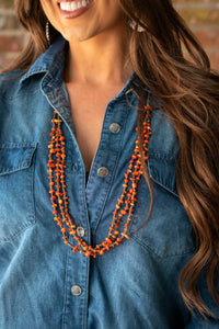 Storla Orange Negget Stone Three Layer Necklace