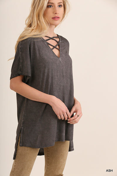 Salma Washed Crossed V-Neck Top